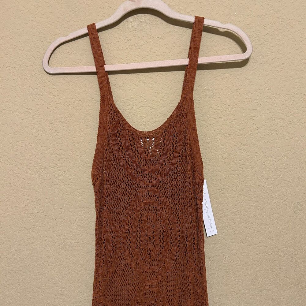 NWT House of Harlow Crochet Open Knit Tank Maxi Dress Medium Brown Boho Festival - Picture 4 of 8